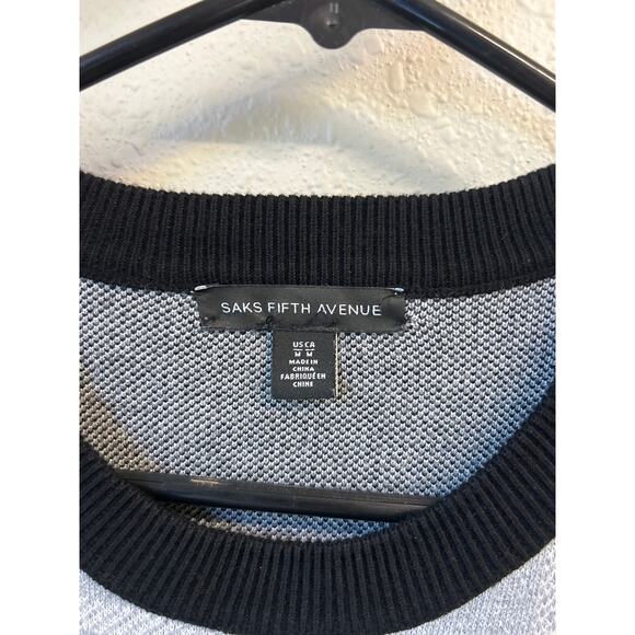 SAKS Fifth Avenue Black Gray Plaid Crew Neck High Low Box Sweater Size Medium - Picture 5 of 9